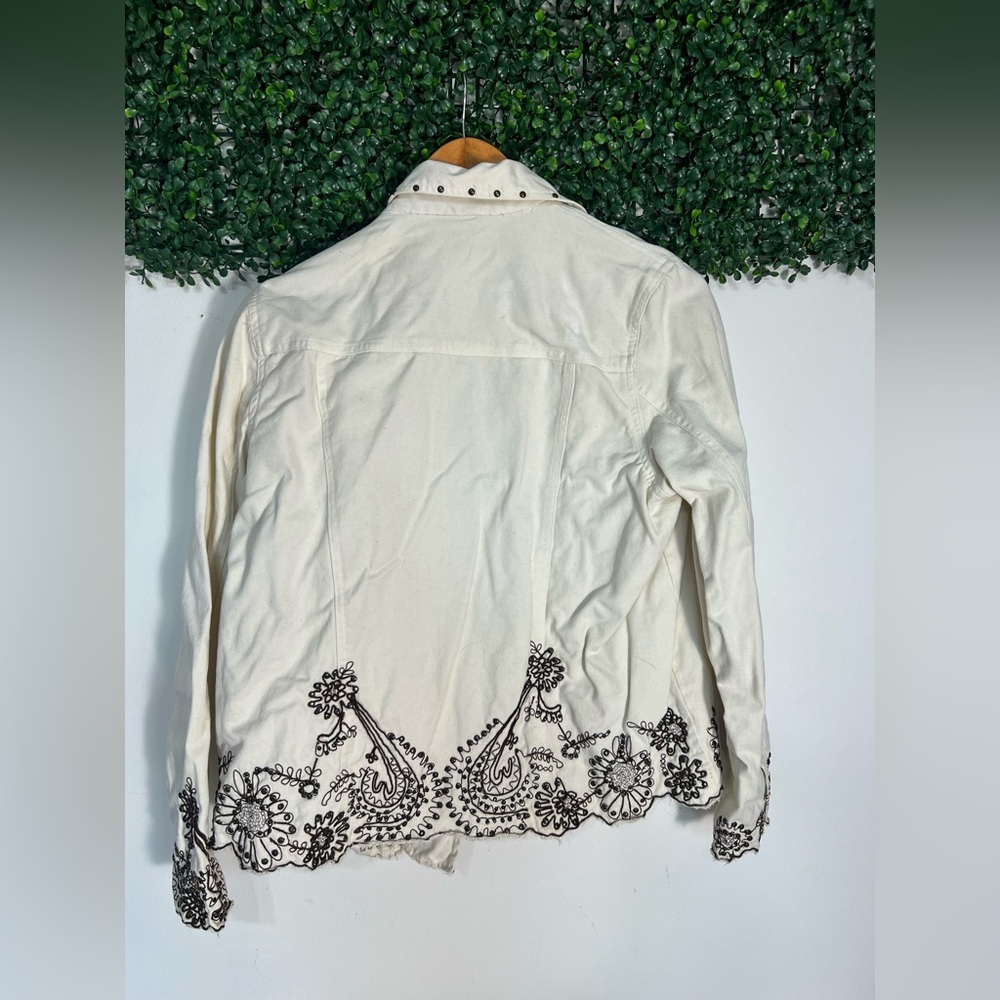 Women's Ivory Laura Ashley Medium Jacket Embroidered Studded Detail Western - Picture 5 of 12